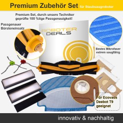 Zubehör Set (Ersatzteile) für Ecovacs Deebot T9 Plus (2x Staubbeutel, 2x Pad, 2x Filter, 2x Seitenbürsten, 1x Hauptbürste)