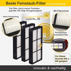 Feinstaub-Filter, Ersatzfilter (3 Stck.) für iRobot Roomba 800 u. 900 Serie