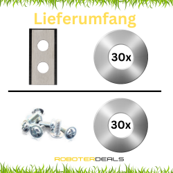 Longlife Messer, Rasier-Klingen, Ersatzmesser (30 Stk.) inkl. Schrauben mit Doppelloch für alle Worx Landroid Modelle