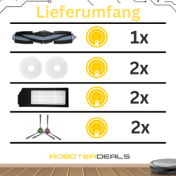 Zubehör Set, Ersatzteile für Ecovacs Deebot X1 OMNI, X1 Turbo, X1 e OMNI (1x Hauptbürste, 2x Seitenbürste, 2x Pad, 2x Filter)